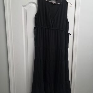 Ninety Black Sleeveless Surplice Tiered Maxi Dress with Side Tie
